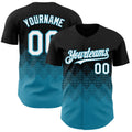 Custom Black White-Panther Blue 3D Gradient Square Shape Authentic Baseball Jersey