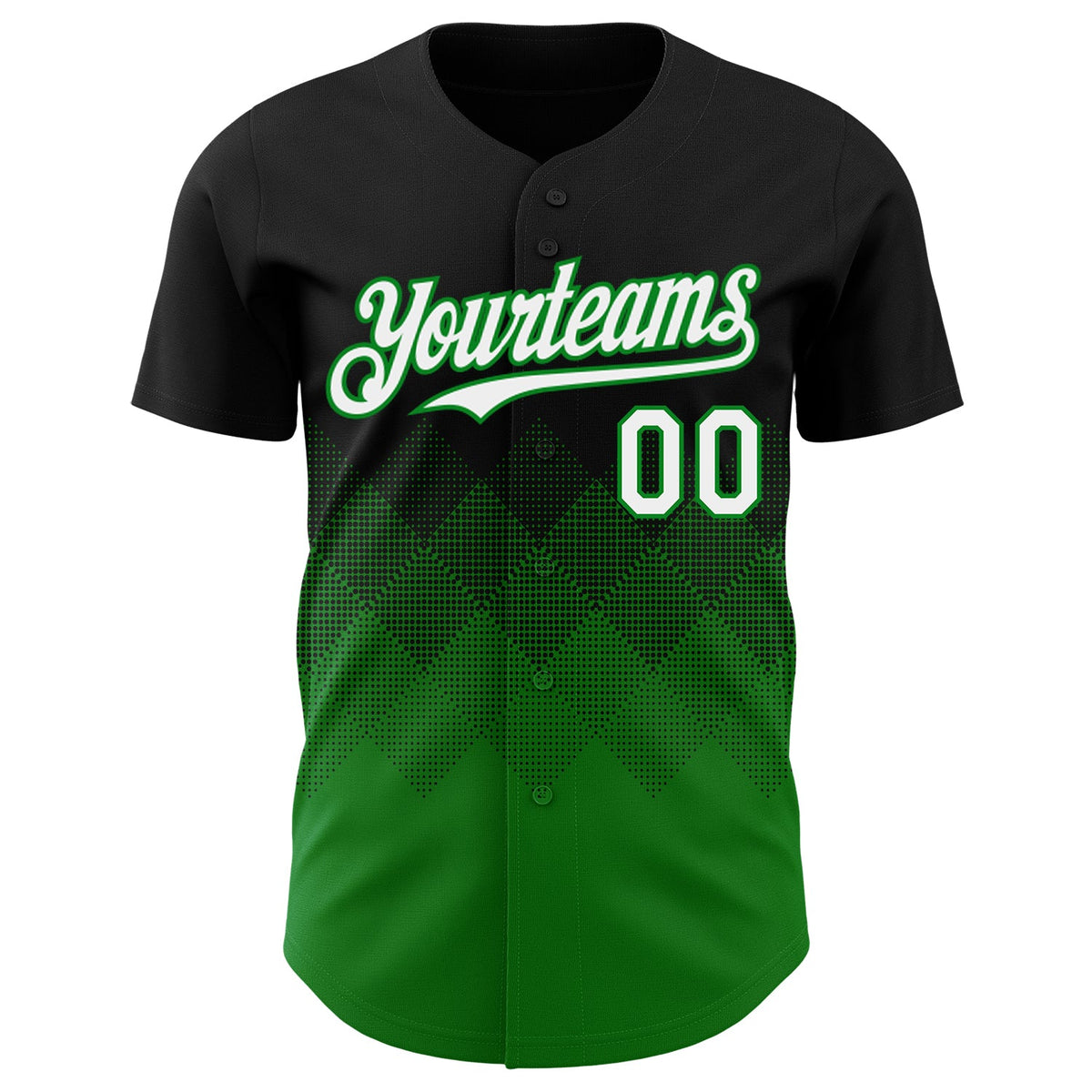 Custom Black White-Grass Green 3D Gradient Square Shape Authentic Baseball Jersey