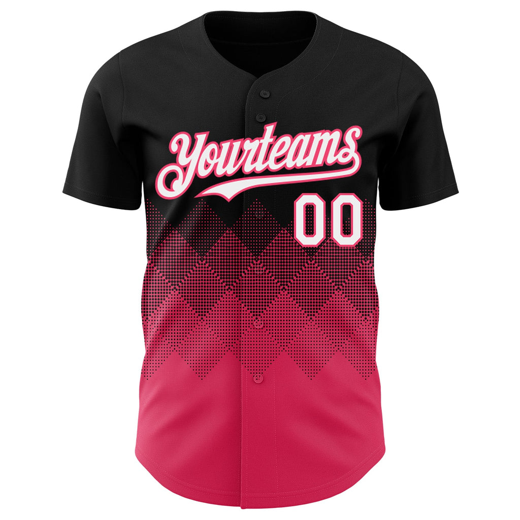 Custom Black White-Neon Pink 3D Gradient Square Shape Authentic Baseball Jersey