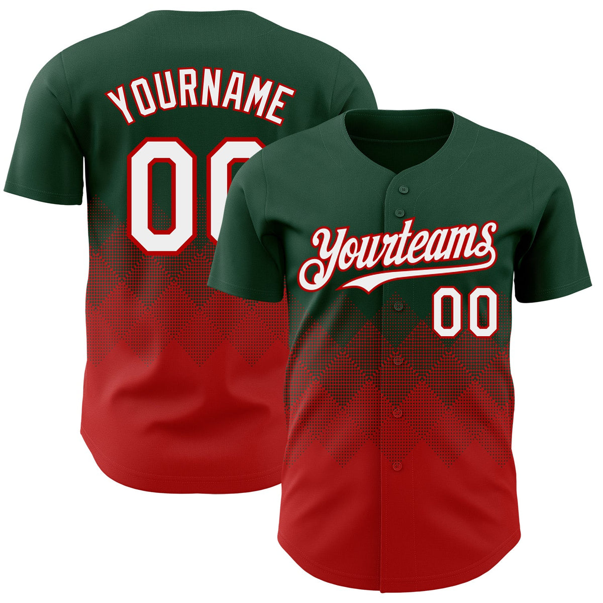 Custom Green White-Red 3D Gradient Square Shape Authentic Baseball Jersey