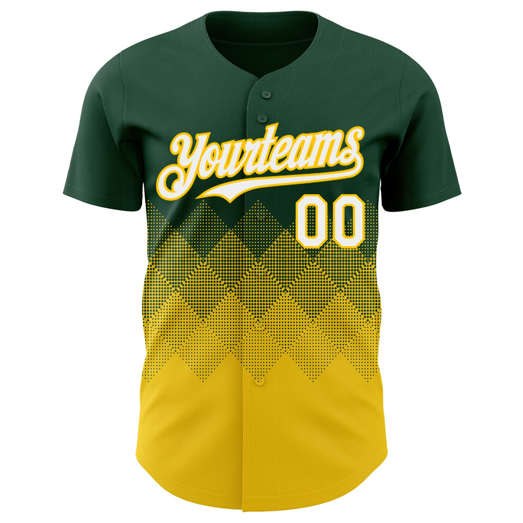 Custom Green White-Yellow 3D Gradient Square Shape Authentic Baseball Jersey