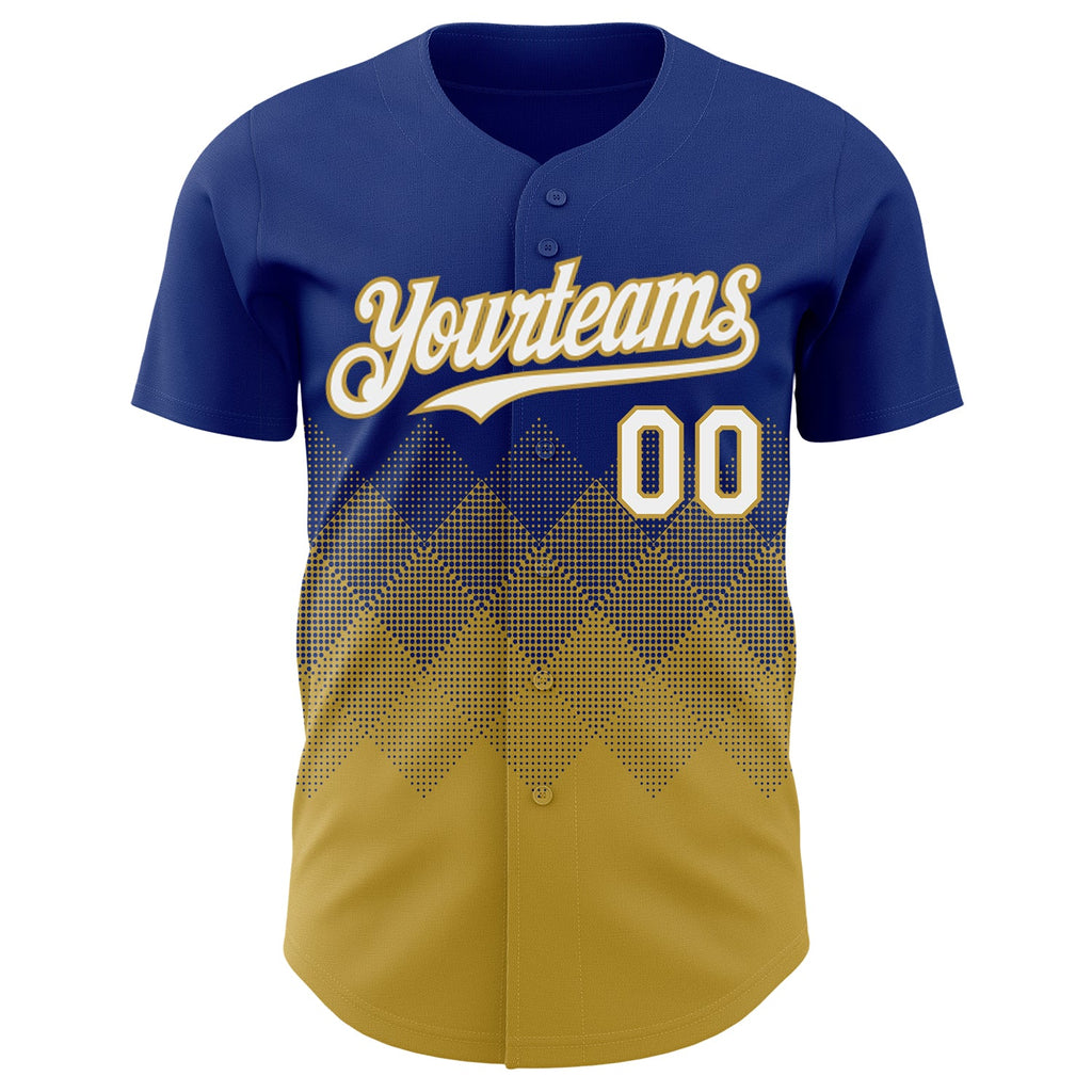 Custom Royal White-Old Gold 3D Gradient Square Shape Authentic Baseball Jersey
