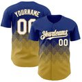 Custom Royal White-Old Gold 3D Gradient Square Shape Authentic Baseball Jersey