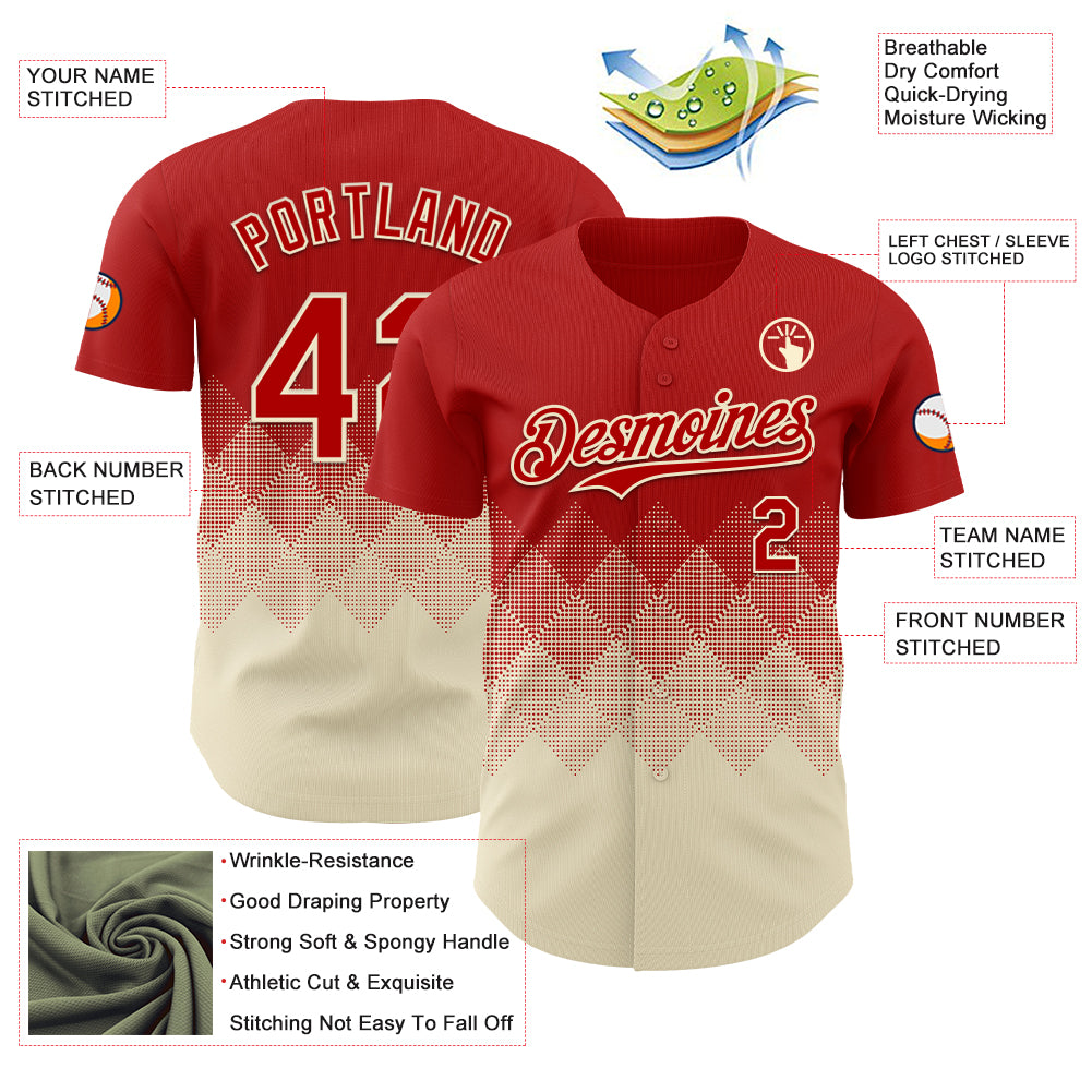 Custom Red Cream 3D Gradient Square Shape Authentic Baseball Jersey
