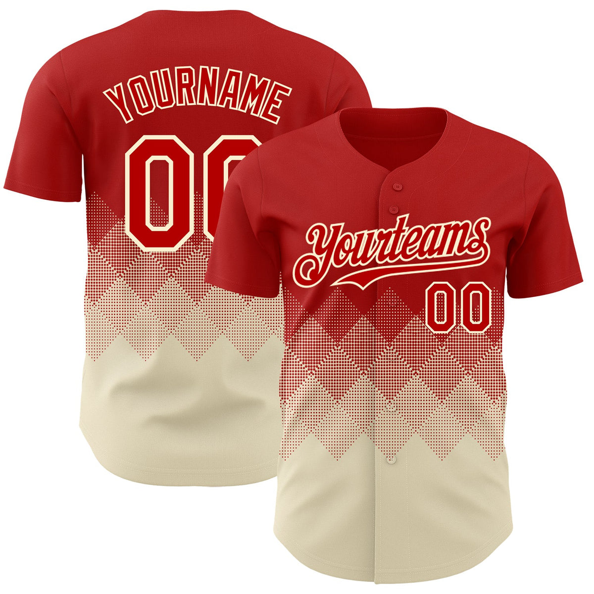 Custom Red Cream 3D Gradient Square Shape Authentic Baseball Jersey