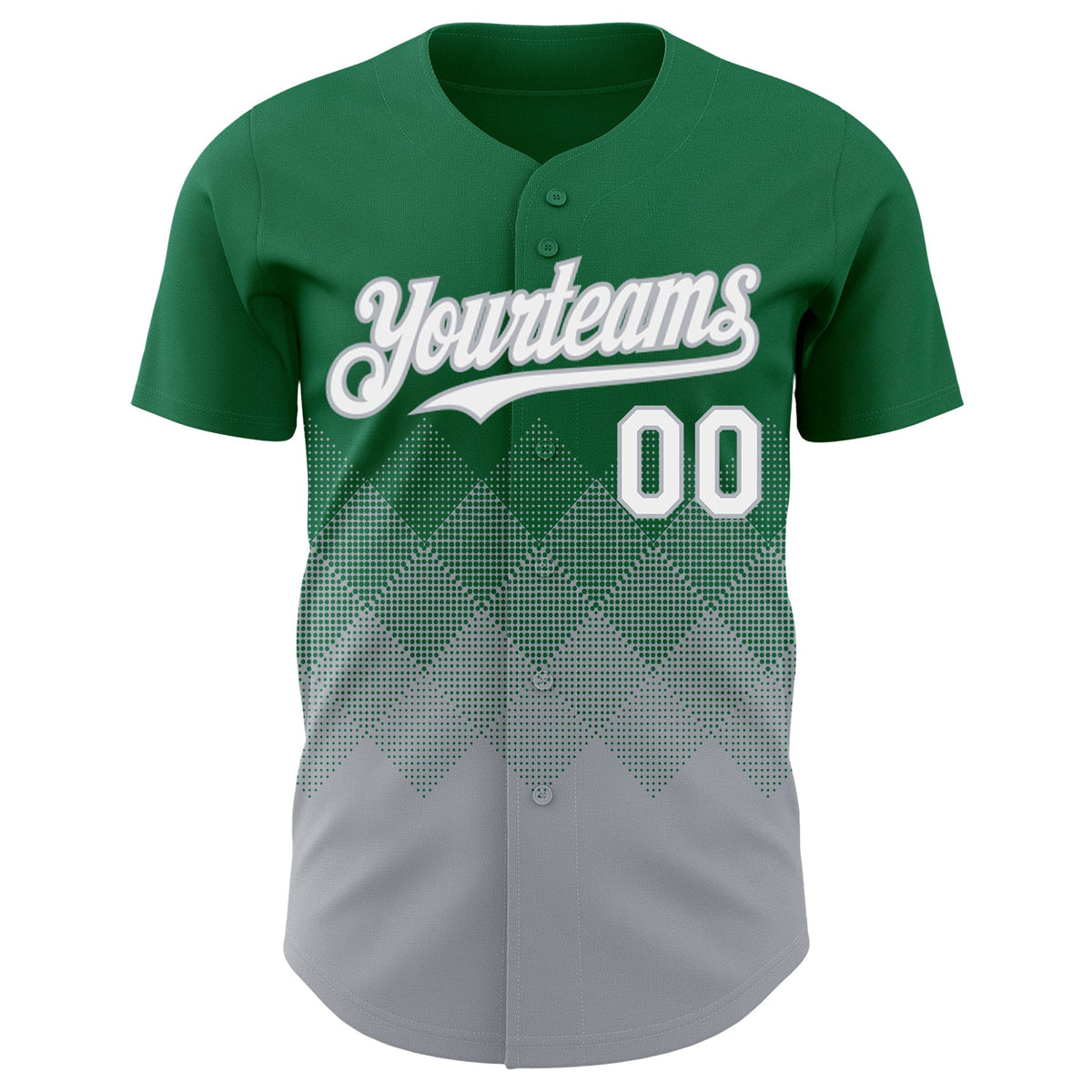 Custom Kelly Green White-Gray 3D Gradient Square Shape Authentic Baseball Jersey