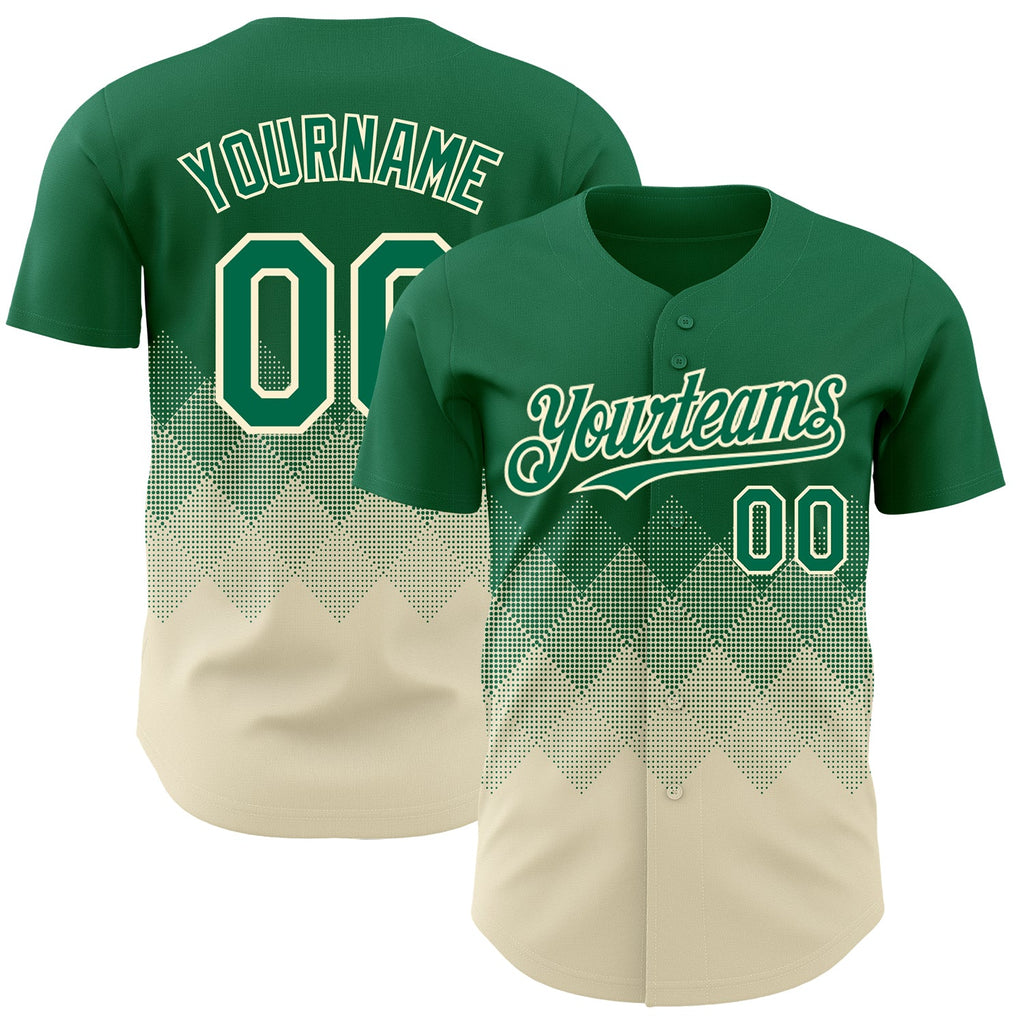 Custom Kelly Green Cream 3D Gradient Square Shape Authentic Baseball Jersey