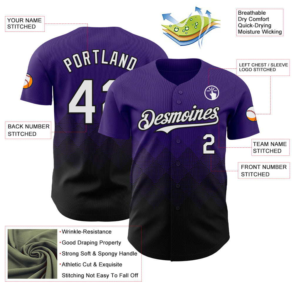 Custom Purple White-Black 3D Gradient Square Shape Authentic Baseball Jersey