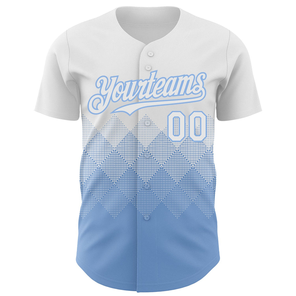 Custom White Light Blue 3D Gradient Square Shape Authentic Baseball Jersey