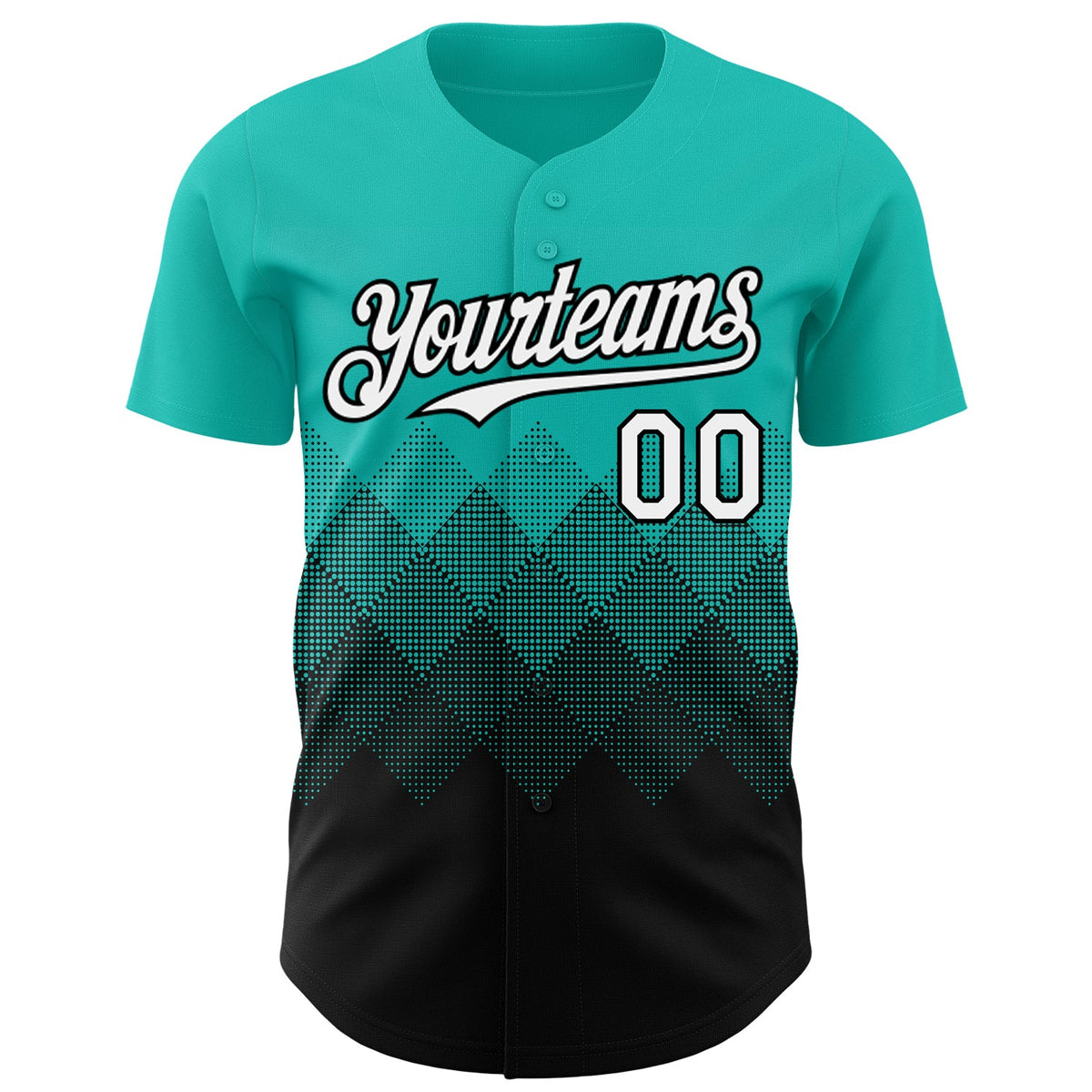 Custom Aqua White-Black 3D Gradient Square Shape Authentic Baseball Jersey