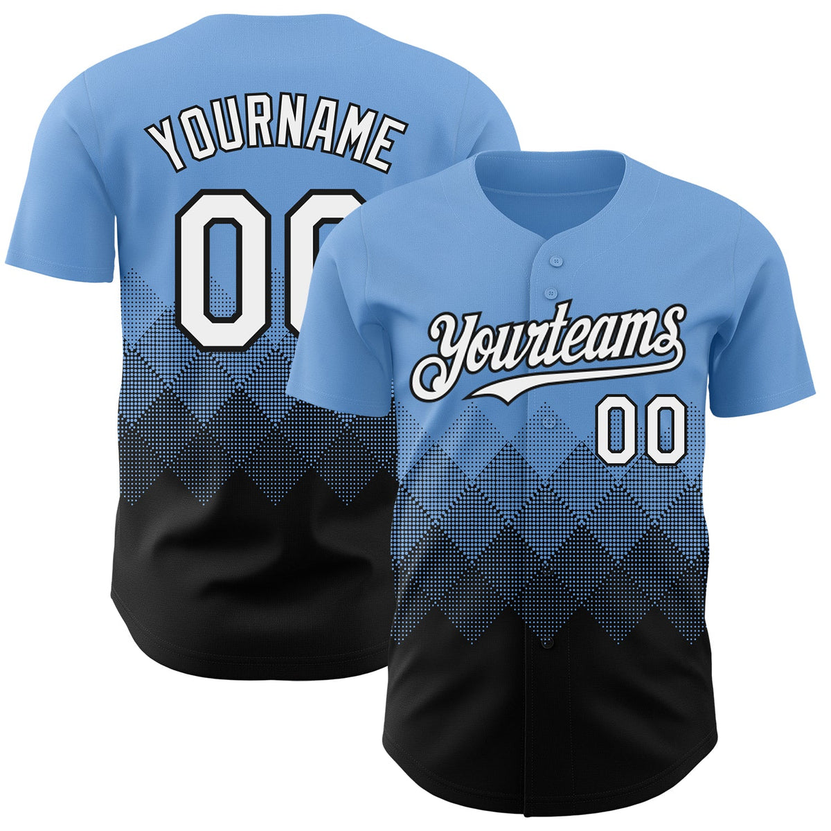 Custom Light Blue White-Black 3D Gradient Square Shape Authentic Baseball Jersey