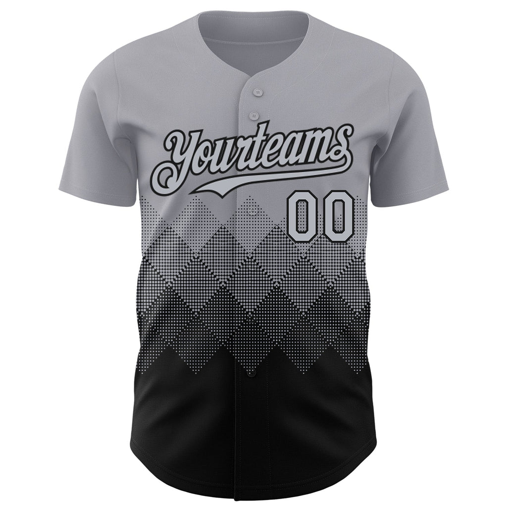 Custom Gray Black 3D Gradient Square Shape Authentic Baseball Jersey