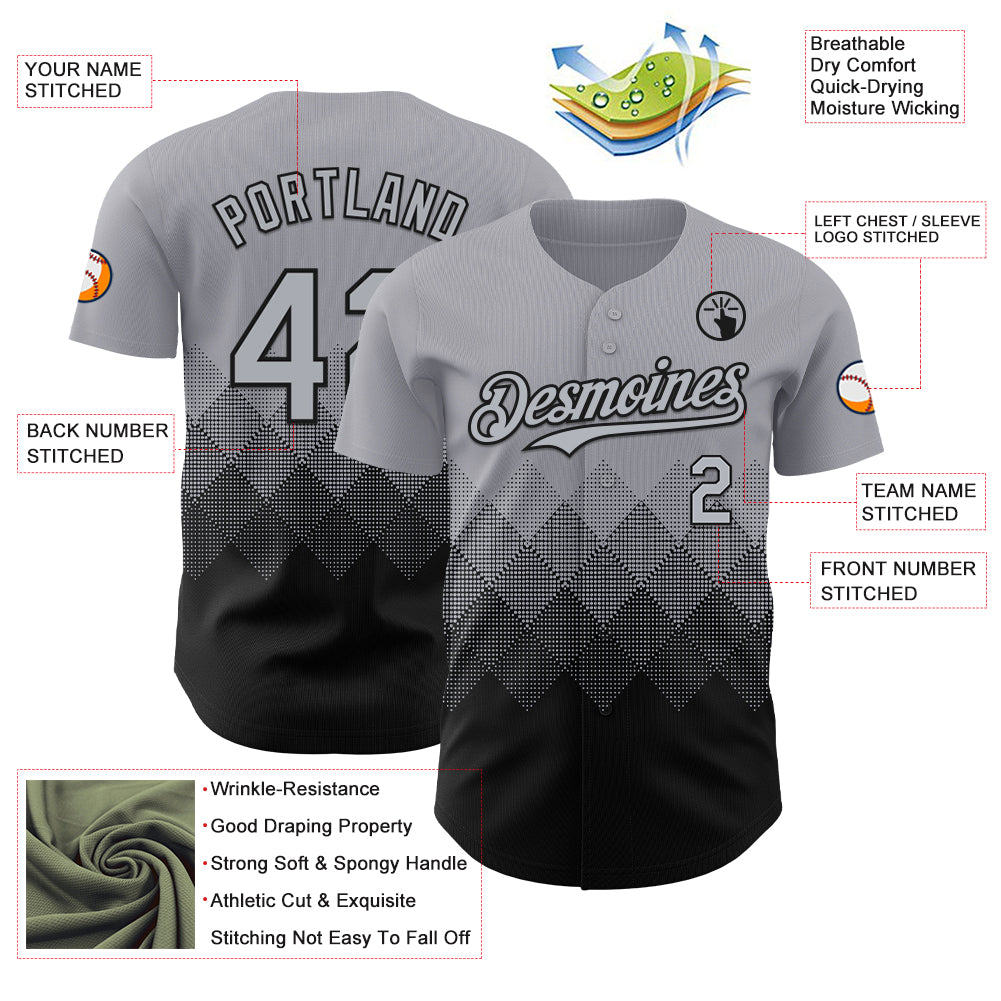 Custom Gray Black 3D Gradient Square Shape Authentic Baseball Jersey