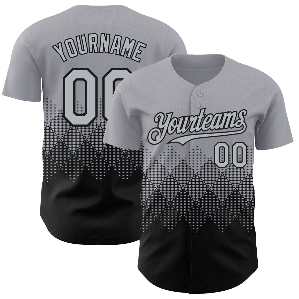 Custom Gray Black 3D Gradient Square Shape Authentic Baseball Jersey