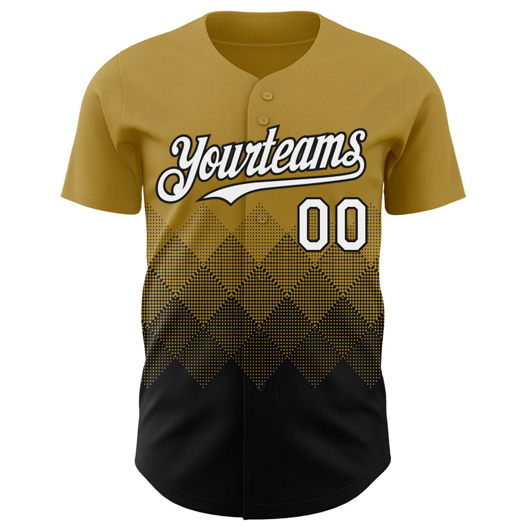 Custom Old Gold White-Black 3D Gradient Square Shape Authentic Baseball Jersey