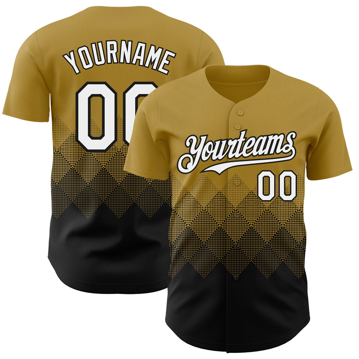 Custom Old Gold White-Black 3D Gradient Square Shape Authentic Baseball Jersey