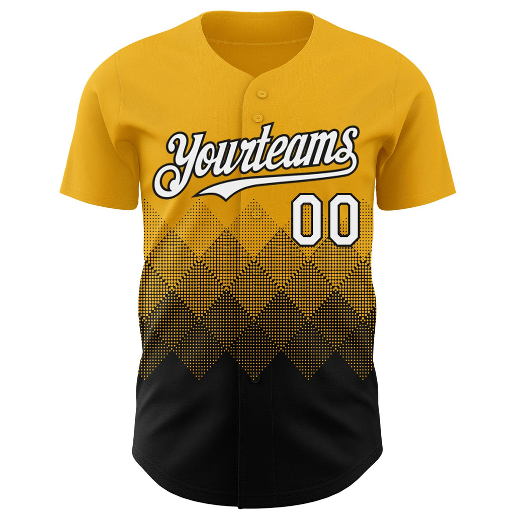 Custom Gold White-Black 3D Gradient Square Shape Authentic Baseball Jersey