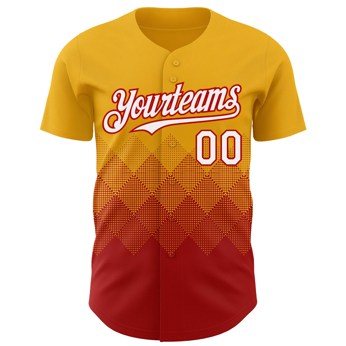 Custom Gold White-Red 3D Gradient Square Shape Authentic Baseball Jersey