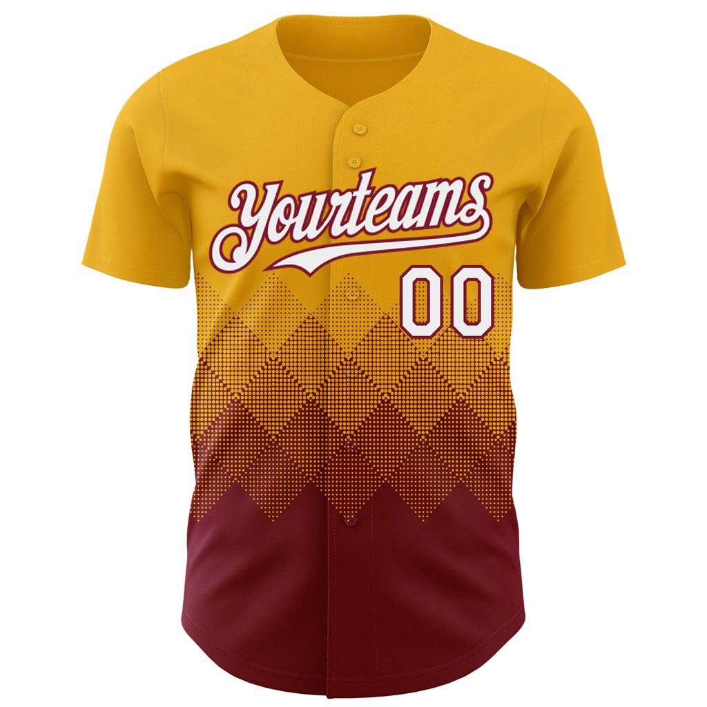 Custom Gold White-Crimson 3D Gradient Square Shape Authentic Baseball Jersey