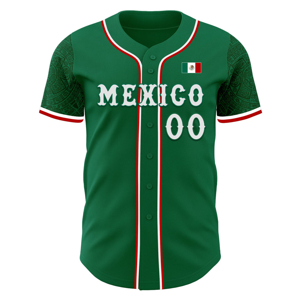 Custom Kelly Green White-Red 3D Mexico Mexican Flag Authentic Baseball Jersey