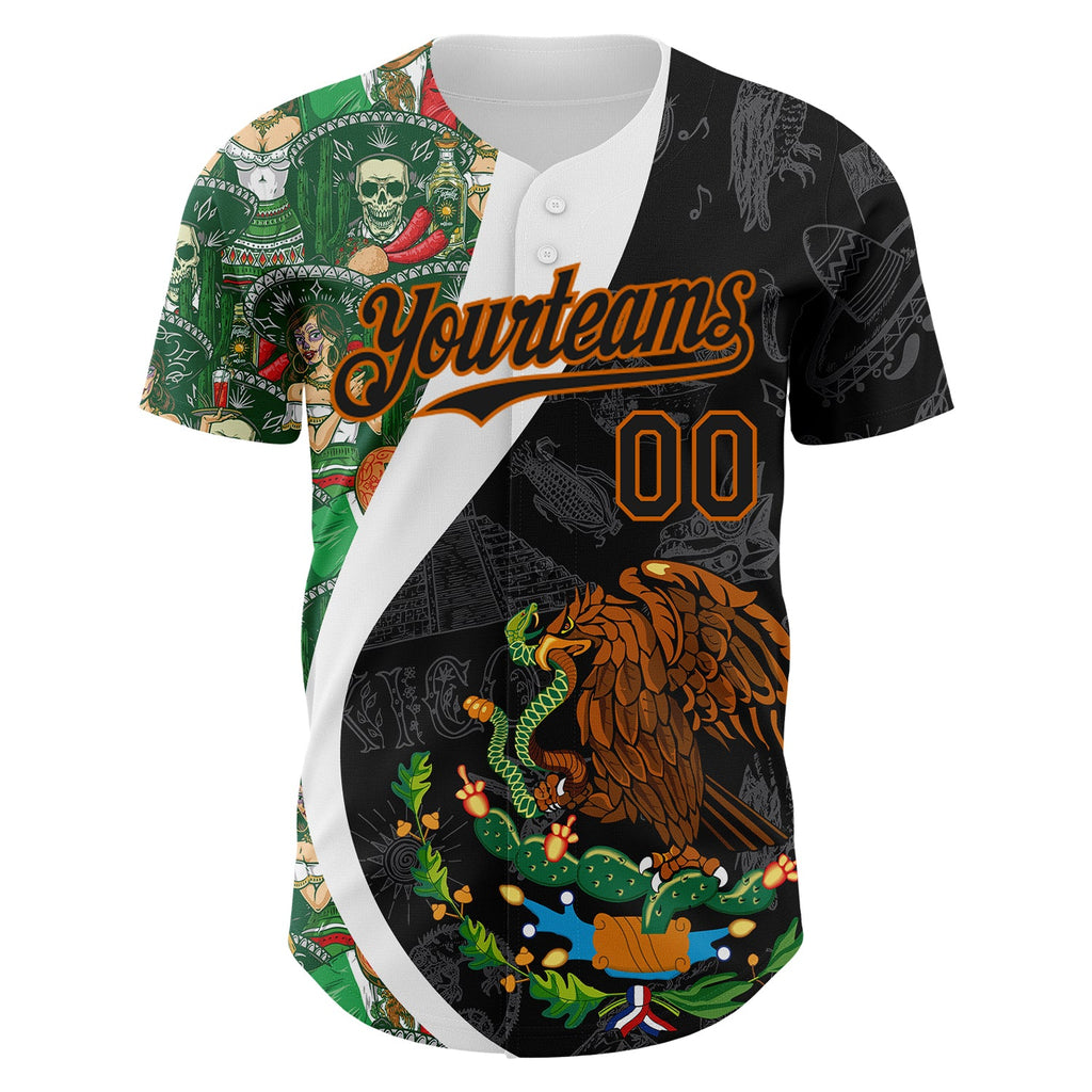 Custom Black Kelly Green Texas Orange-White 3D Mexico Authentic Baseball Jersey