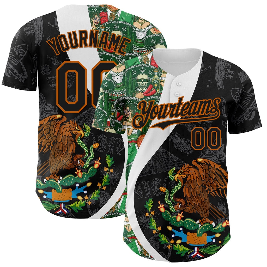 Custom Black Kelly Green Texas Orange-White 3D Mexico Authentic Baseball Jersey