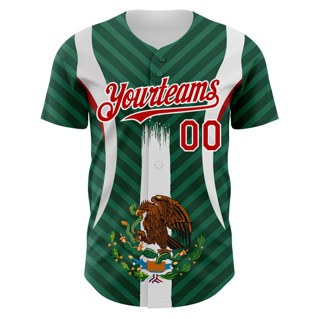 Custom Green Red Kelly Green-White 3D Mexico Authentic Baseball Jersey