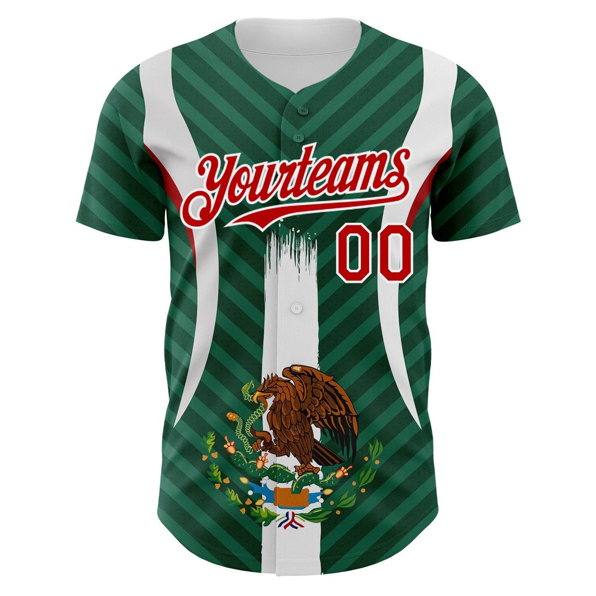 Custom Green Red Kelly Green-White 3D Mexico Authentic Baseball Jersey