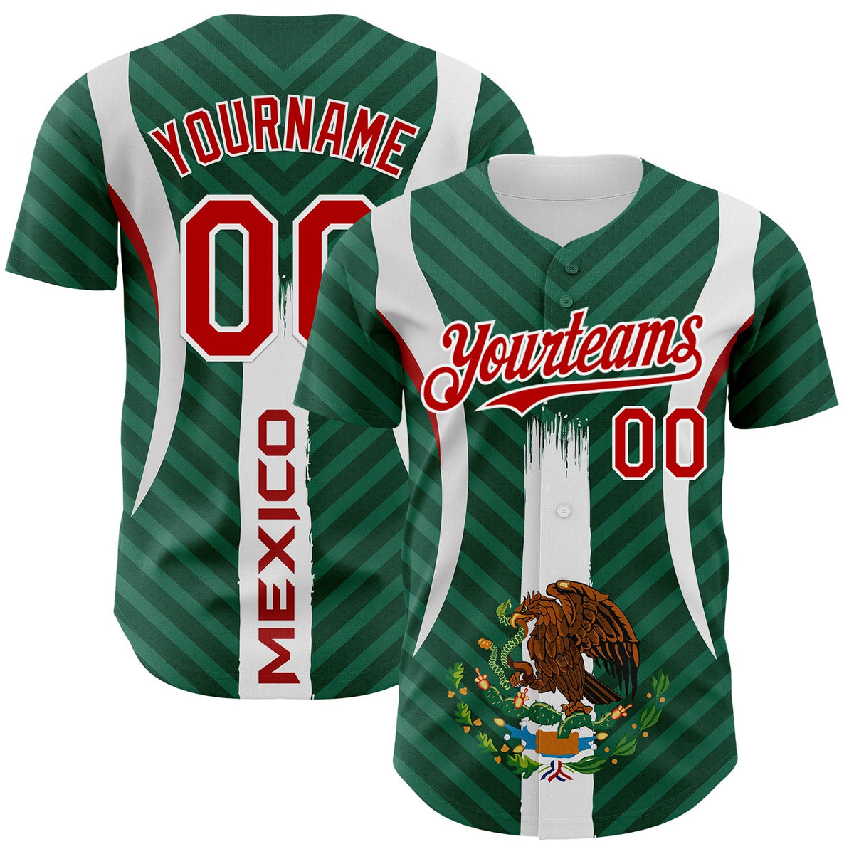 Custom Green Red Kelly Green-White 3D Mexico Authentic Baseball Jersey