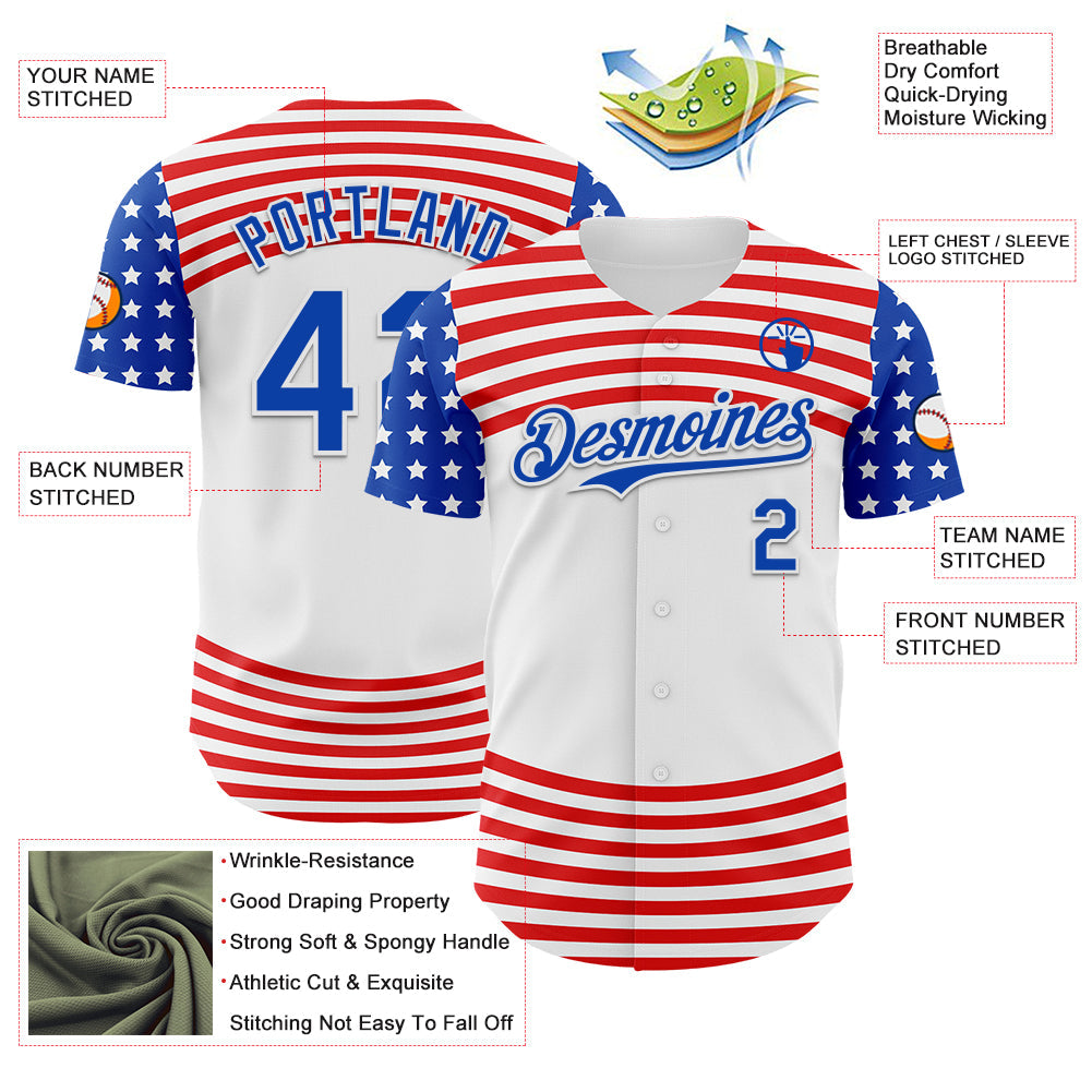 Custom White Thunder Blue-Red 3D Patriotic American Flag Authentic Baseball Jersey
