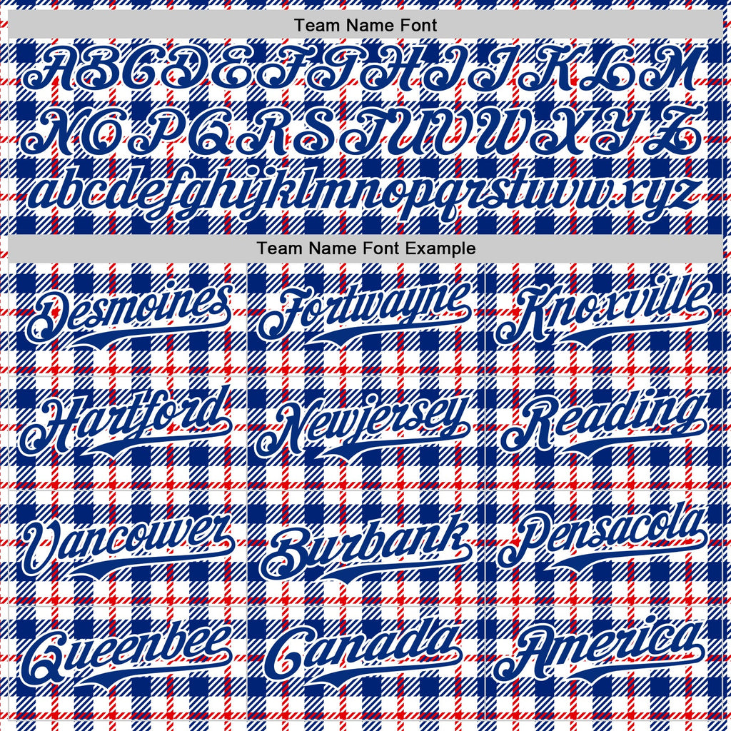 Custom White Royal-Red 3D Pattern Design Patriotic American Symbol Plaid Authentic Baseball Jersey