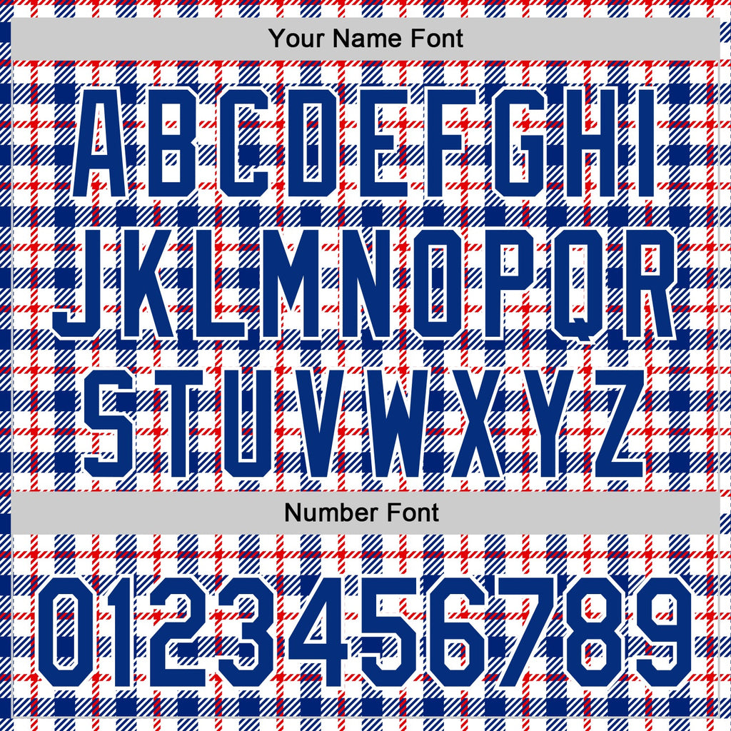Custom White Royal-Red 3D Pattern Design Patriotic American Symbol Plaid Authentic Baseball Jersey