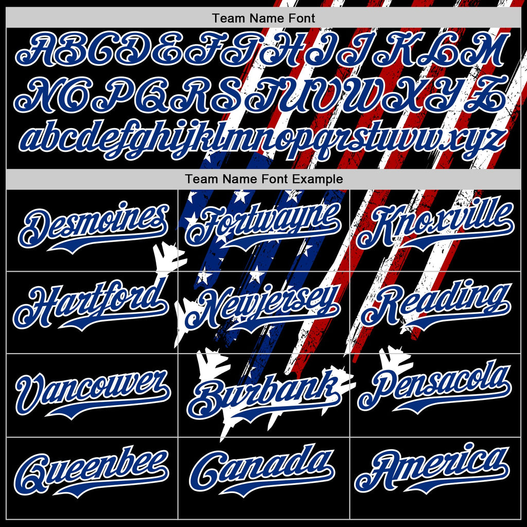 Custom Black Royal Red-White 3D Patriotic American Flag Authentic Baseball Jersey