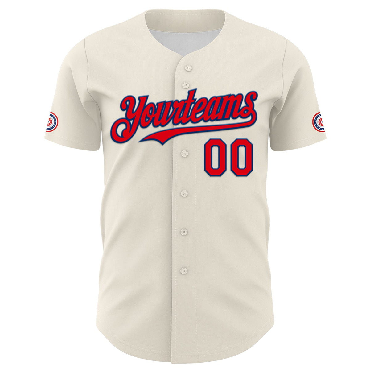 Custom Cream Fire Red-US Navy Blue 3D Patriotic American Flag Authentic Baseball Jersey