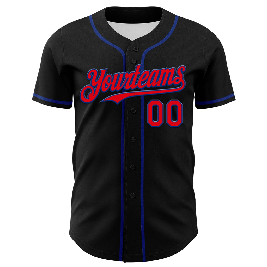 Custom Black Fire Red-Royal 3D Patriotic American Flag And Muscle Car Authentic Baseball Jersey