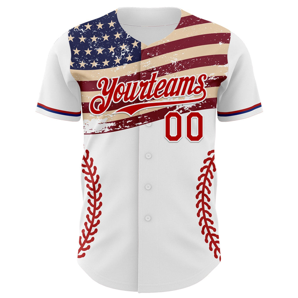 Custom White Red-Royal 3D Patriotic American Flag Authentic Baseball Jersey