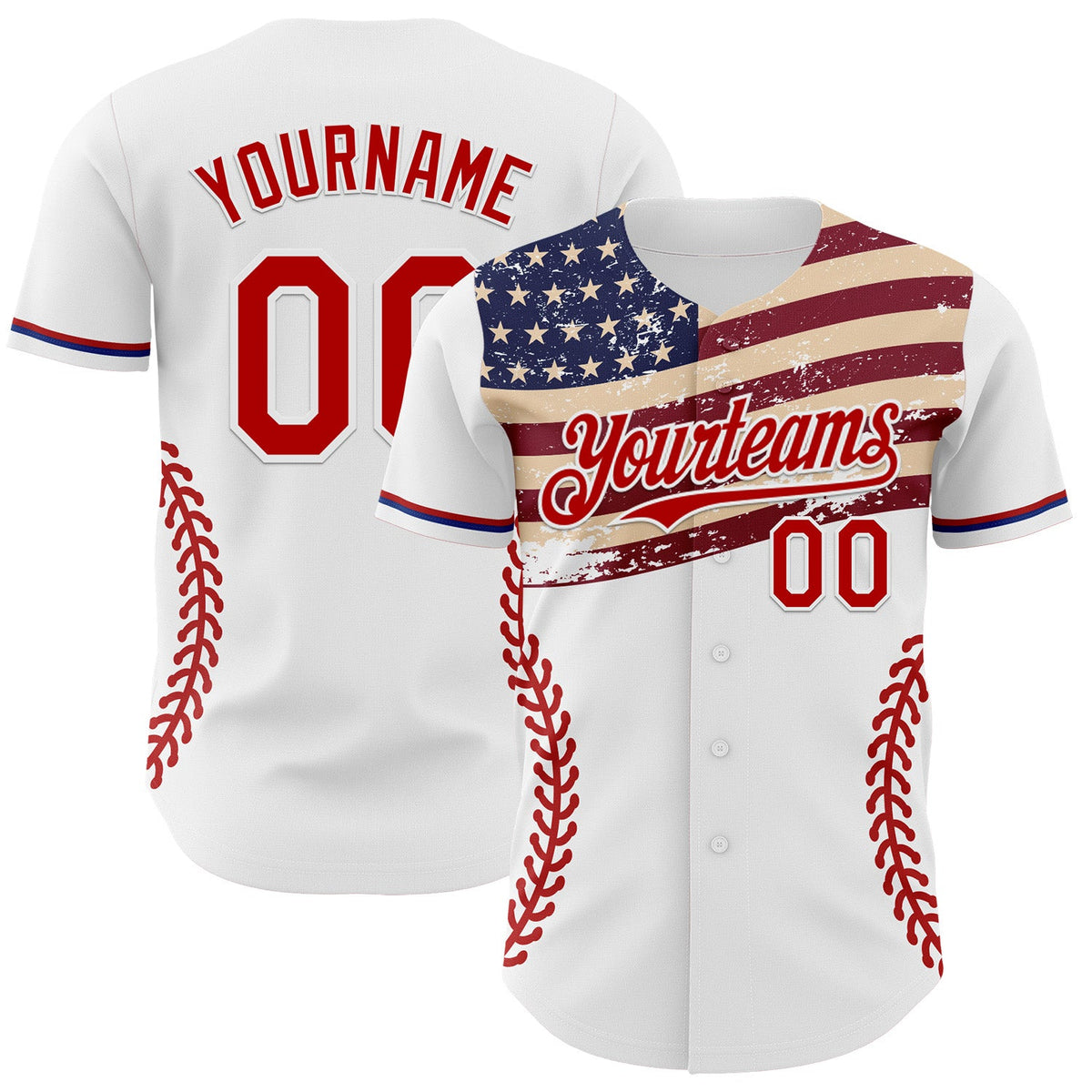 Custom White Red-Royal 3D Patriotic American Flag Authentic Baseball Jersey