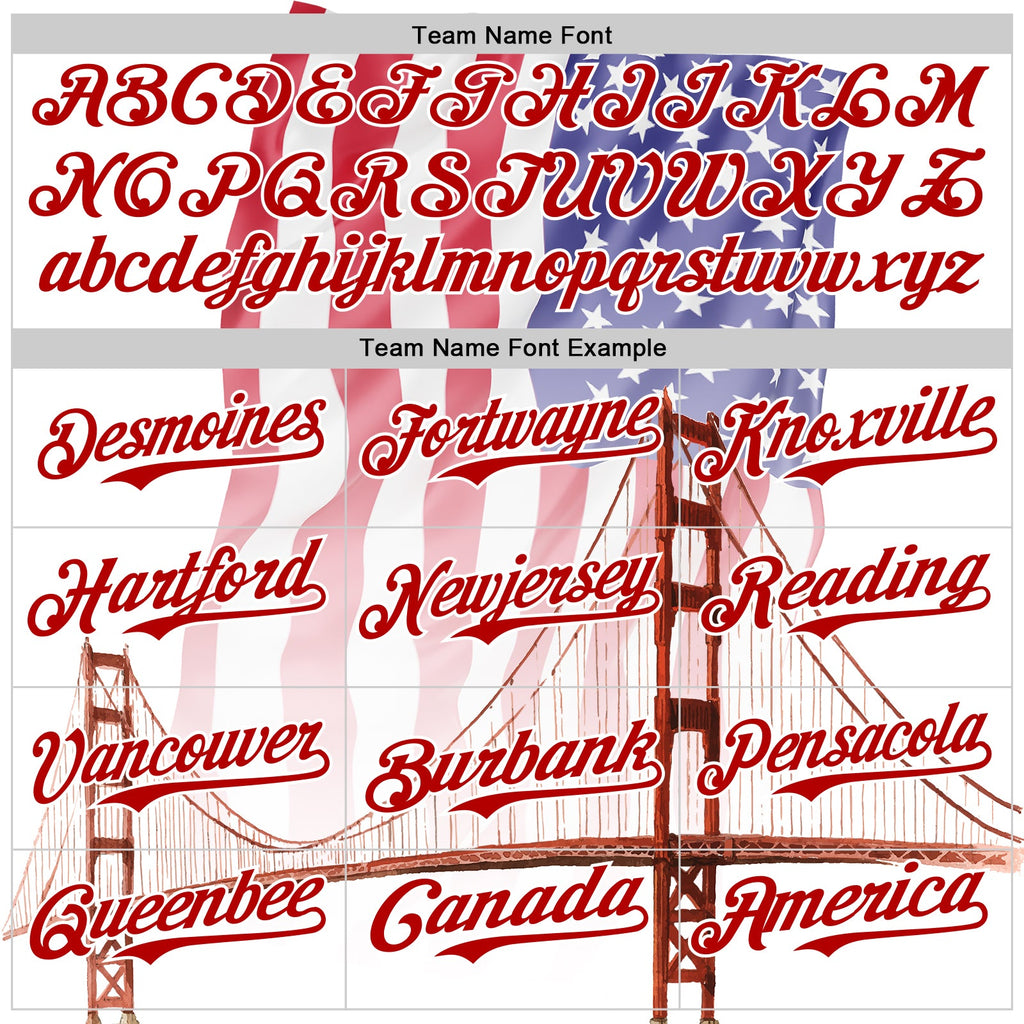 Custom White Royal-Red 3D Patriotic American Flag And Golden Gate Bridge Authentic Baseball Jersey