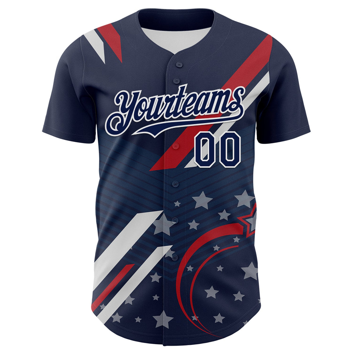Custom Navy Red-White 3D Patriotic American Flag Authentic Baseball Jersey