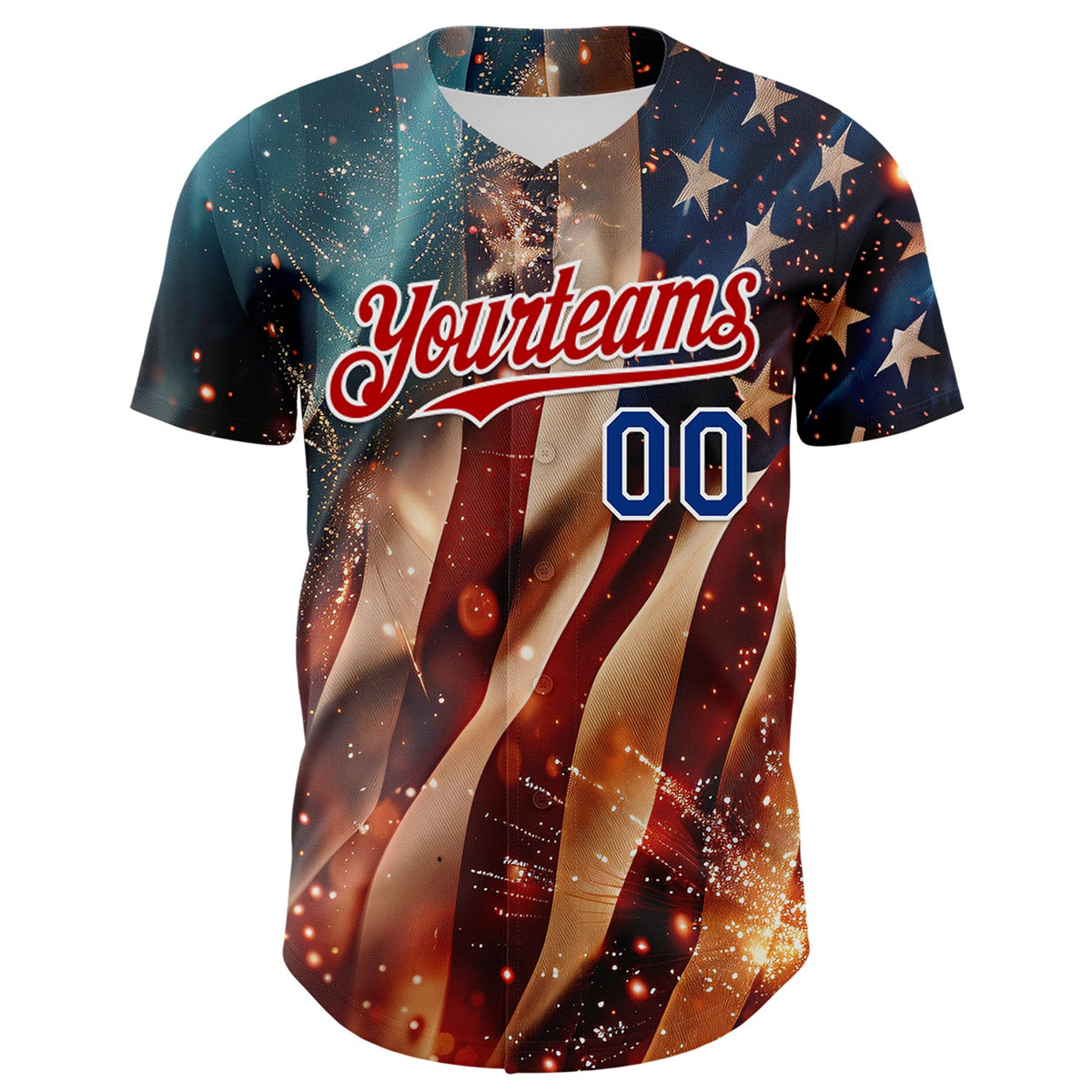 Custom Blue Royal Red-White 3D Patriotic American Flag Authentic Baseball Jersey