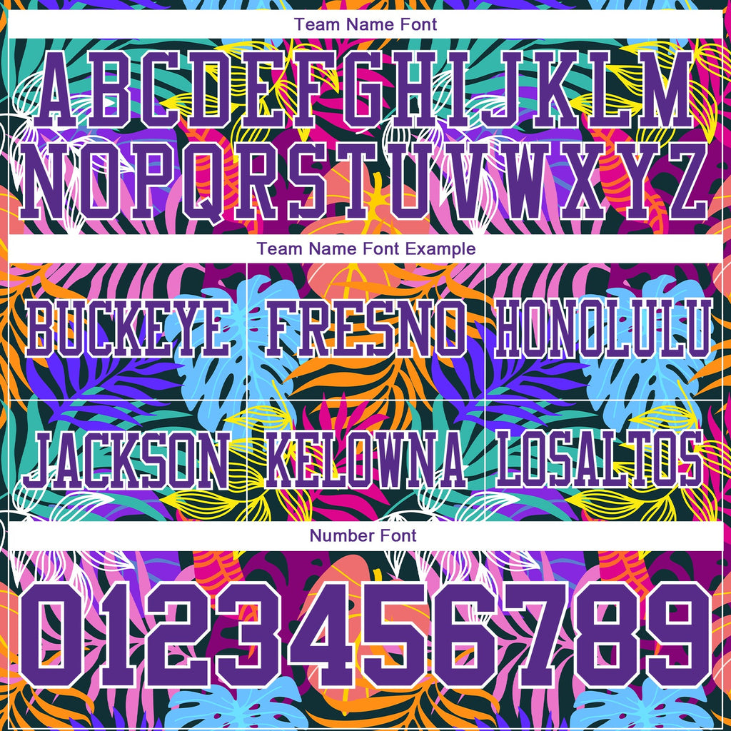 Custom Black Purple-White 3D Pattern Tropical Hawaii Jungle Leaves Authentic Football Jersey