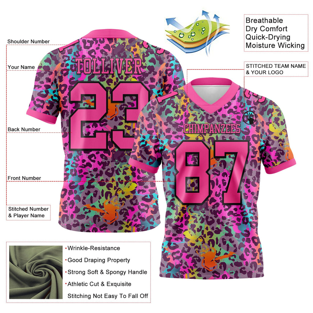 Custom Graffiti Pattern Pink-Black 3D Pattern Colorful Leopard Print Authentic Football Jersey