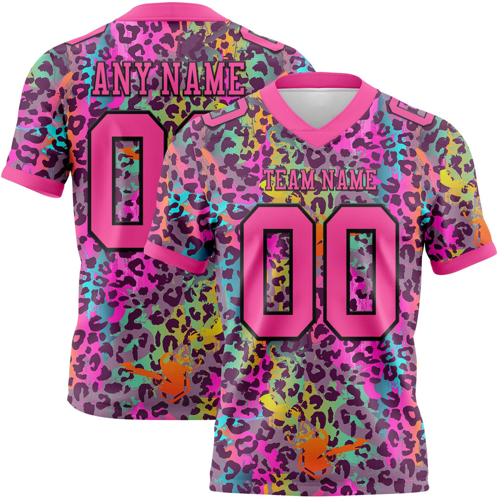 Custom Graffiti Pattern Pink-Black 3D Pattern Colorful Leopard Print Authentic Football Jersey