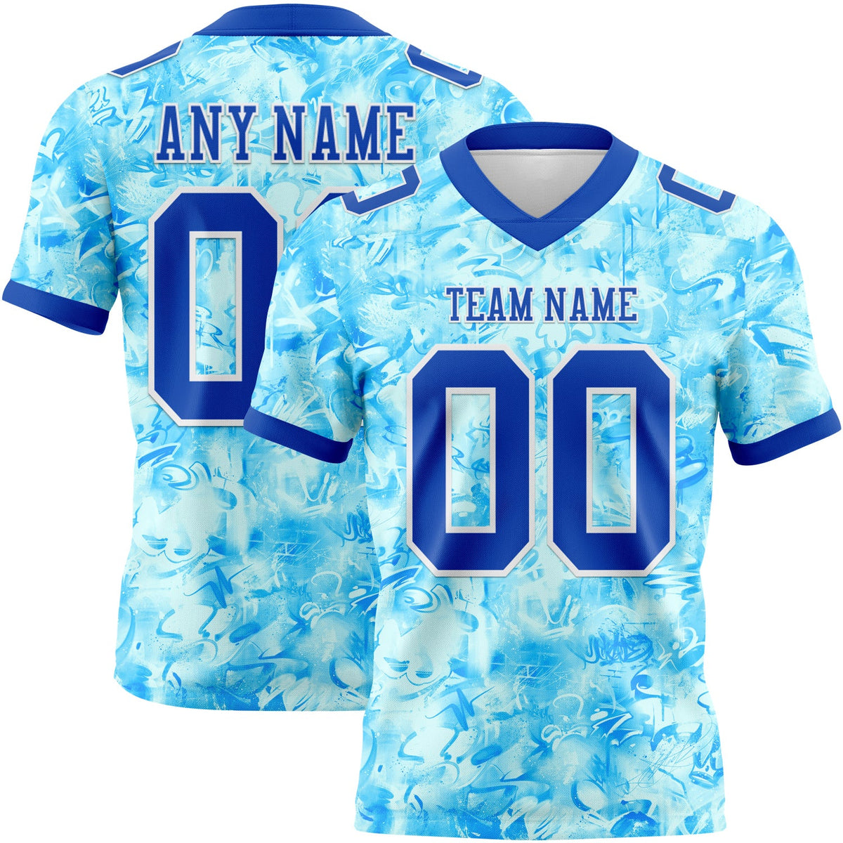 Custom Graffiti Pattern Thunder Blue-White 3D Pattern Scratch Authentic Football Jersey