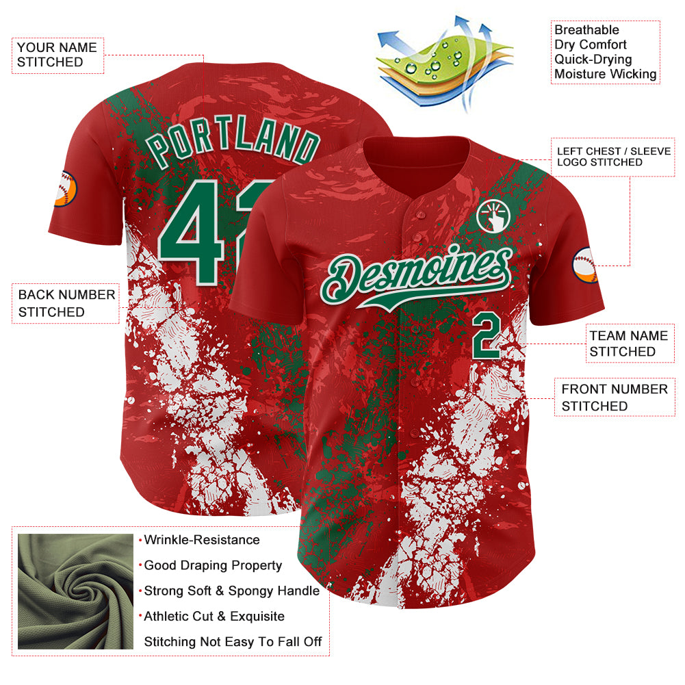 Custom Red Kelly Green-White Splash Authentic Baseball Jersey