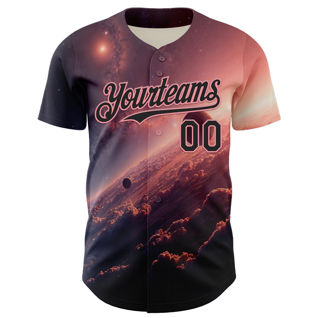 Custom Black Medium Pink 3D Pattern Design Outer Space Solar Authentic Baseball Jersey