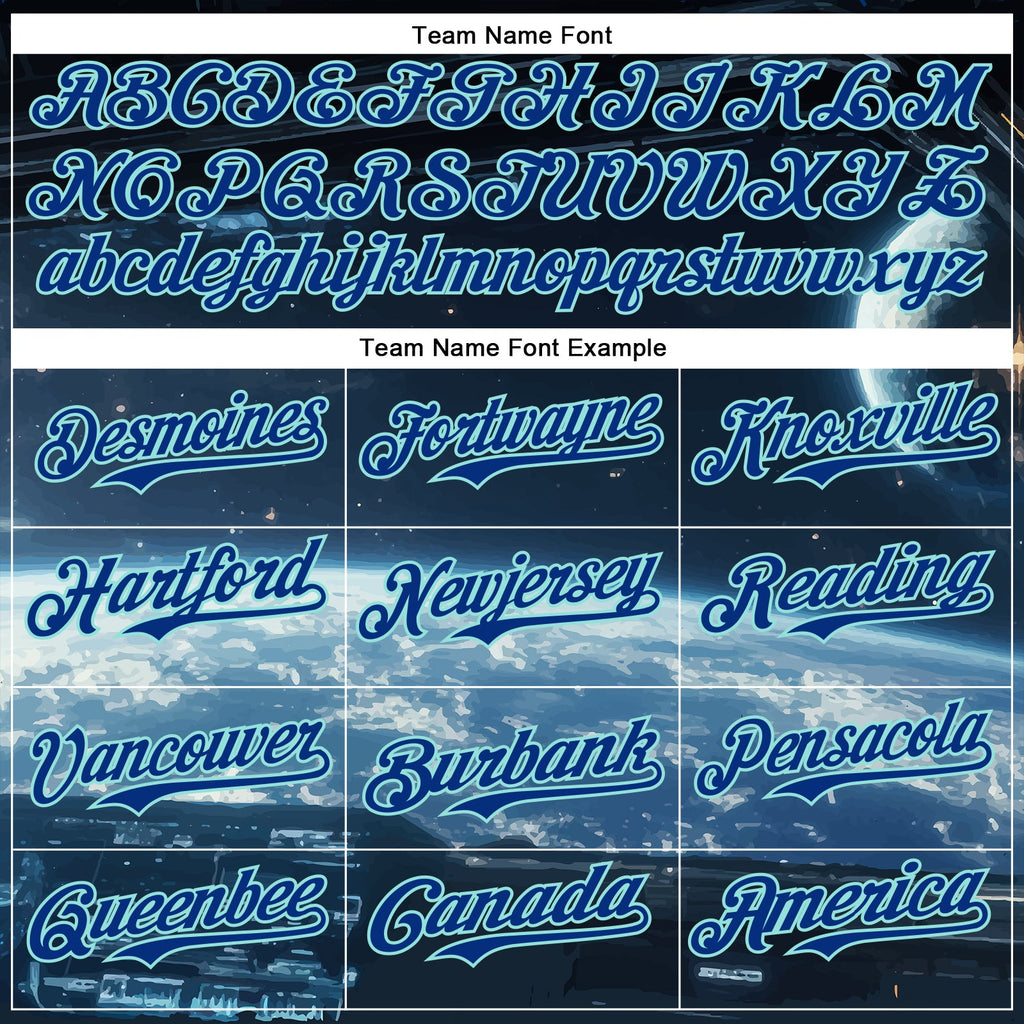 Custom Black Royal-Ice Blue 3D Pattern Design Outer Space Starships Authentic Baseball Jersey