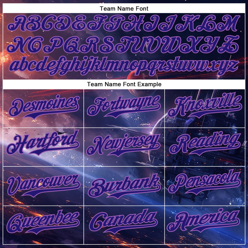 Custom Blue Dark Purple-Medium Purple 3D Pattern Design Outer Space Starships Authentic Baseball Jersey