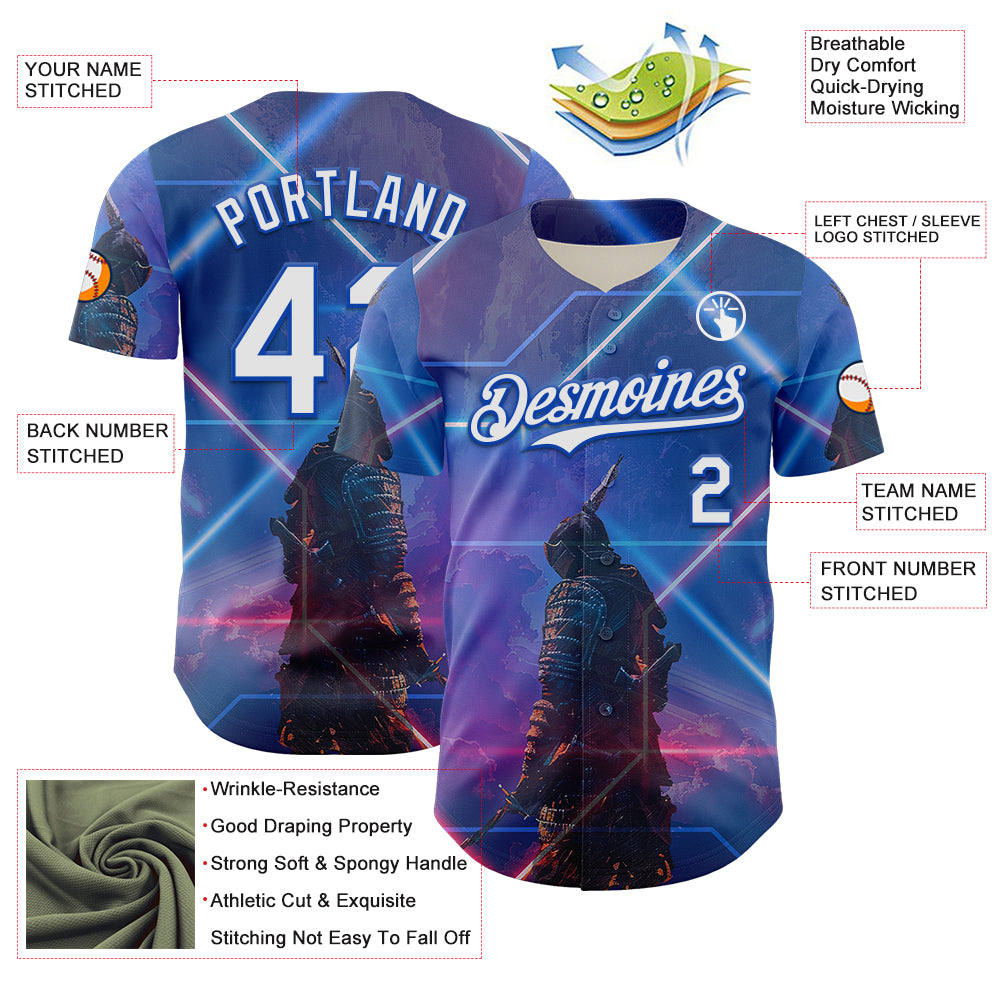 Custom Blue White-Thunder Blue 3D Pattern Design Outer Space Authentic Baseball Jersey