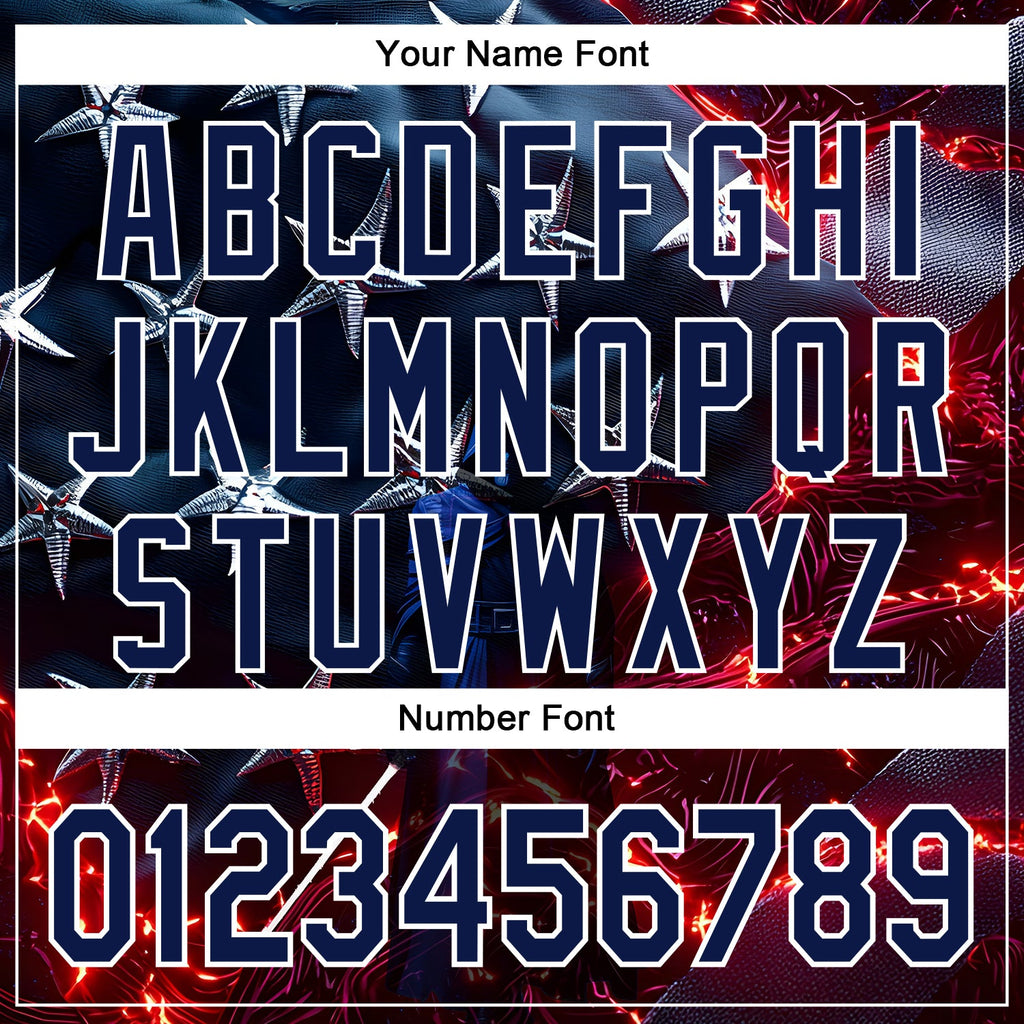 Custom Blue Navy-White 3D Pattern Design Outer Space Light Swords American Flag Authentic Baseball Jersey